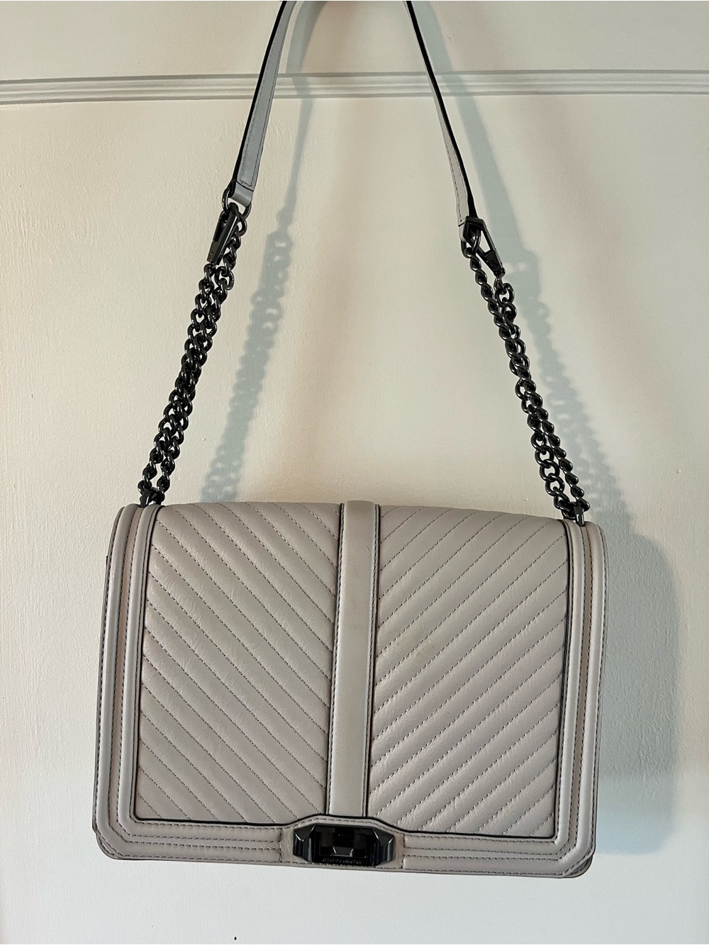 Rebecca Minkoff Large Quilted Chevron Leather Shoulder Bag - Light Gray
